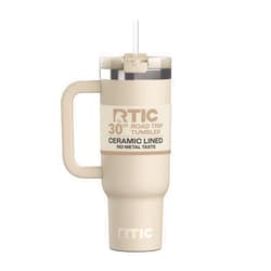 RTIC 30 oz Road Trip Tumbler Double-Walled Ceramic Lined InsulatedStainless Steel Portable Travel Coffee Mug Cup with Lid, Handle and Straw, Beach
