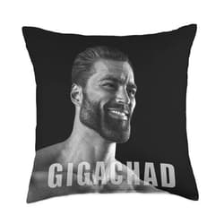 VISIT OUR STORE - GigaChad - Funny Alpha Male Meme GigaChad - Absolute Chad, Sigma Male Grindset, Ultimate Man Throw Pillow