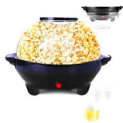 TLGREEN 6 Quart Popcorn Machine, Stir Crazy Popcorn Popper Machine, Electric Hot Oil Popcorn Maker Machine, with Nonstick Plate & Stirring Rod, Large Lid for Serving Bowl. (Black)