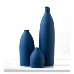 Mdaolv Matte Blue Vase Set Navy Blue Decor Coastal Decor Vases for Kitchen Island Living Room Office Table Fireplace Mantle Decorations & Bathroom Shelf Decor Centerpiece Table Decorations Ceramic