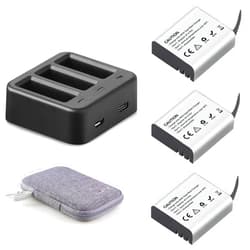 GeeKam 1350mAh Action Camera Rechargeable Batteries (3-Pack) with 3 Channel USB Charger for AKASO Brave 4/V50X, Dragon Touch, Crosstour, Campark, APEMAN, PG900/PG1050/S009R and More
