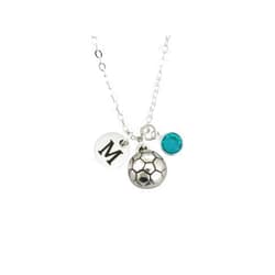 Madie's Charms Soccer Necklace - Player Gifts - Ball Jewelry - Personalized - Initial Disc - Silver - Custom - Birthstone - Unique - For Girls