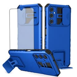 Asuwish Phone Case for Samsung Galaxy A05s/A05 with Tempered Glass Screen Protector and Slide Camera Cover Kickstand Stand Slim Protective Mobile Cell Accessories Ao5s Ao5 A 05s 05 Women Men Blue