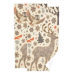 YDTBRUF Owl Towels Set of 2 Forest Deer Kitchen Towels Bird Fox Hand Towels for Bathroom Ethnic Style Christmas Tree Face Towels Rustic Wildlife Snowflake Xmas Bells Soft Absorbent Bath Towel Gift