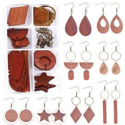SUNNYCLUE 1 Box DIY 8 Pairs Wooden Dangle Earrings Geometric Wood Earrings Making Starter Kit with 16Pcs Earring Hooks 30Pcs Jump Rings for Women Earring Jewelry Making,Antique Bronze