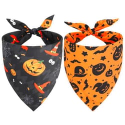 SZEE Halloween Dog Bandanas, 2PCS Witch and Pumpkin Double-Layer Dog Scarf for Large and Extra Large Dogs, Funny Dog Halloween Costumes for Festive Celebrations, Photo Prop (XL, Black&Pumpkin Orange)