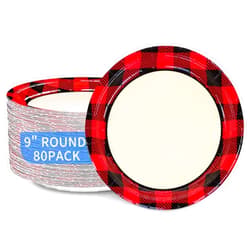 DYLIVeS Red and Black Buffalo Plaid Paper Plates, 80 Count Lumberjack Decorative Party Plates Gingham Disposable Dinner Plates 9.2 inch Plaid Party Supplies for Birthday Picnic Graduation Party