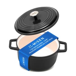 Misen 7 QT Enameled Cast Iron Dutch Oven - Chip-Resistant Enamel Coating - Thick Iron Core For Heat Retention - Large Cooking Surface - Oven Safe, Induction Compatible - Traditional Lid, Black
