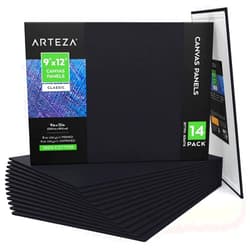 ARTEZA Black Canvas Boards for Painting, 9 x 12 Inches, Pack of 14, Blank Canvas Panels for Acrylic, Oil and Gouache Painting