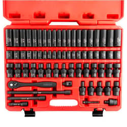 NEIKO 02471A Impact Socket Set, 3/8” Drive, 67 Piece, Metric and Standard Master Socket Set with Shallow & Deep Sockets, Ratchet, Swivel Sockets, Extension Bars, Adapters, Cr-V & Cr-Mo