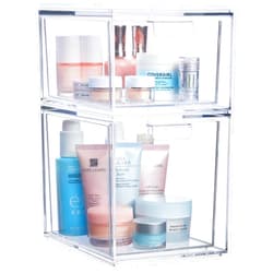 STORi Audrey Stackable Clear Bin Plastic Organizer Drawers | 2 Piece Set | Organize Cosmetics and Beauty Supplies on a Vanity | Made in USA