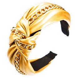 MNBD Fashion Headwear, Headwrap Vintage Sweet Women PU Leather Headbands, Bowknot Hair Hoop Wide Side Hairbands(Gold)