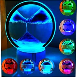 Yinhamnl Moving Sand Art Picture, 3D Hourglass Deep Sea Sandscape Night Light, Sand Art Pictures Table Lamp, RGB Color Changing Quicksand Lamp, 360° Rotating Sand Art Liquid Motion Decor(Blue)