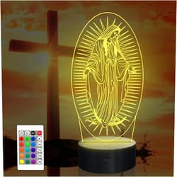 Attivolife Virgin Mary Gifts, 3D Our Lady Night Light Illusion Hologram Lamp 16 Color Changing with Remote Control + Timer, LED Best Birthday Christian Gifts for Religious Women Men Commemorate