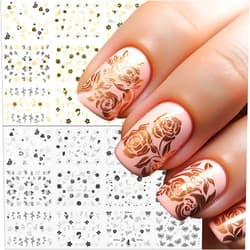 Winthrop 24 Sheets Flower Nail Art Stickers, Spring Summer Hot Stamping Gold Silver Camellia Lily Rose Butterfly 3D Self-Adhesive Nail Art Decals, DIY Manicure Decoration Supplies Accessories for Women Girls