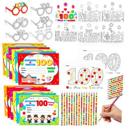 Qyeahkj 216Pcs 100th Day of School Teacher Favor Kit Include Coloring 36 Glasses Crowns, 36 Pencils, 36 Certification for Kids 100 Days of School Decoration for Teacher School Award Activities