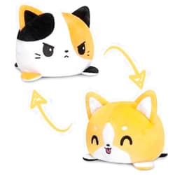 TeeTurtle - The Original Reversible Cat + Dog Plushie - Corgi + Calico - Cute Sensory Fidget Stuffed Animals That Show Your Mood
