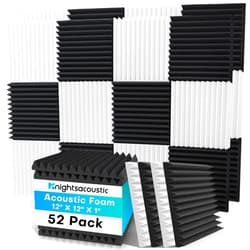 Knightsacoustic 52 Pack Acoustic Foam Panels, 1 X 12 X 12 Inches Sound Proof Foam Panels for Walls, High Density Acoustic Panels Sound Absorbing, Black White Noise Cancelling Studio Wedges