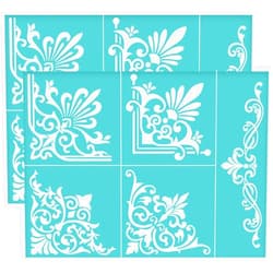 OLYCRAFT 11x8.6 Inch 2Pcs Self-Adhesive Silk Screen Printing Stencil Floral Pattern Mesh Transfers Stencil Baroque Corner Border Silk Screen Stencil for Painting on Wood DIY T-Shirt Fabric