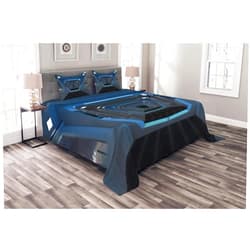 Lunarable Outer Space Bedspread, Cosmos Robots and Androids World Stardust Vision Comics Fictional Universe, Decorative Quilted 3 Piece Coverlet Set with 2 Pillow Shams, King Size, Blue White