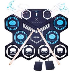 Gimigo Electronic Drum Set for Adults, Gimigo Electronic Drum Pad with Multicolor LED Digital Display Hand Roll-Up Drum Kit 9 Silicon Durm Pad Built-In Stereo Speaker Bluetooth, MIDI for Kids Beginners