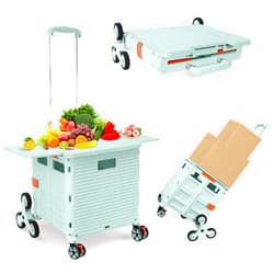ZIYOU LANG Foldable Utility Cart with Stair Climbing Wheels,Collapsible Rolling Crate with Magnetic Lid Telescopic Cover,Telescoping Handle,360° Rotate Wheel Hand Cart for Teacher Shopping Moving Grocery(Green)