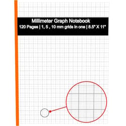 Metebf Designs Millimeter Graph Paper Notebook: 8.5 X 11 Inch | 1,5,10 mm square grids in one | 120 pages | Light Gray grids | Ideal for Precision Drawings, Graphs, and Diagrams