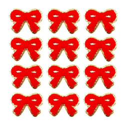 SaktopDeco 12 PCS Red Bow Patches Chenille Patches Iron On Gold Edges Embroidery Patche Cute Bow Applique for DIY Jeans Hats Bags Clothes