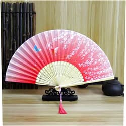 Axdt Folding Hand Fan - Chinese Japanese Vintage Bamboo Silk Fans, Foldable Hand Fan for Women, Suitable for Dance, Performance, Decoration, Party (Pink Sakura)