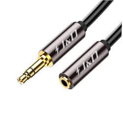 J&D 3.5mm Auxiliary Audio Extension Cable, Gold Plated Copper Shell Heavy Duty 3.5mm 1/8 inch TRS Male to 3.5mm 1/8 inch TRS Female Stereo Audio Adapter Cable, 3 Feet