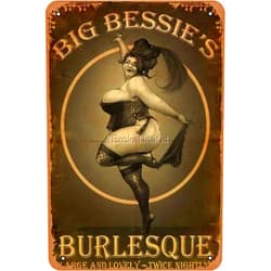 NIUMOWANG Metal Sign - Fable 3 Propaganda Poster - Big bessie's Burlesque Large and Lovely Twice Nightly Tin Poster 12 X 8 Inches
