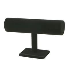 CABAX Velvet Wood One Tier Bracelet Bangle Hovering T-Bar Bracelet Holder Necklace Jewelry Display Stand for Malls Home Organization, Black