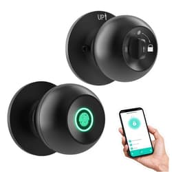 GHome Smart Fingerprint Door Lock, Door Knob with App Smart Lock for Bedroom Door, Keyless Entry, Type-C Port Emergency Charging, Biometric Lock Great for Room, Garage, Office, Apartment (Matt Black)