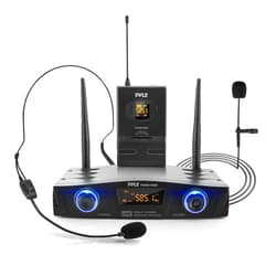 PYLE Compact UHF Wireless Microphone System - Pro Portable 1 Channel Desktop Digital Mic Receiver Set w/ Belt-Pack Transmitter, Receiver, Headset and Lavalier Mics, XLR, For Home, PA PDWM1988B,Black
