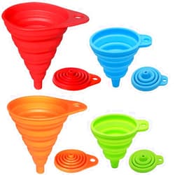 KongNai Kitchen Funnel Set 4 Pack, Small and Large, Kitchen Gadgets Accessories Foldable Silicone Collapsible Funnels for Filling Water Bottle Liquid Transfer Food Grade