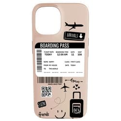 Annalisse Designs Co. iPhone 15 Cute Airplane Boarding Travel Pass Happy Doodle Beige Case