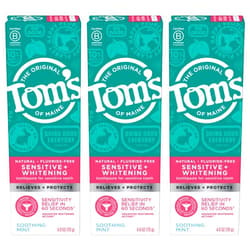 Tom's of Maine Sensitive + Whitening Fluoride Free Toothpaste,Soothing Mint 4.0 oz 3-Pack