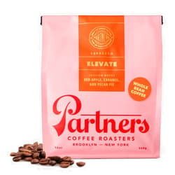 PARTNERS COFFEE ROASTERS - Whole Bean Coffee (Elevate - Espresso, Medium Roast) 12oz - Well-Balanced, Espresso - Whole Coffee Beans - Lab Tested for Mycotoxins & Heavy Metals - Hand Roasted in NYC