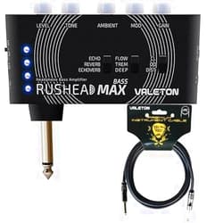 Valeton Rushead Max Bass USB Chargable Portable Pocket Bass Headphone Amp + Valeton VGC-3 3m Premium Instrument Cable Bundle - Carry-On Bedroom Plug-in Multi-Effects