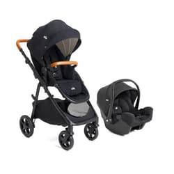 Joie™ Ginger™ and Rue™ Travel System – 4-in-1 Travel System with Lightweight Baby Car Seat and an Included Anti-Rebound Base for Easy Install and All-Terrain Stroller (Shale)