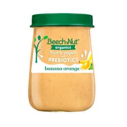 Beech-Nut Organic Fruit & Yogurt Baby Food Jars with Prebiotics, Organic Banana Orange & Yogurt Puree, Stage 2 Baby Food for Babies 6 Months and Up, Non-GMO, 4oz Glass Jars, 10ct