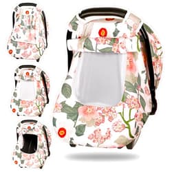 TANOFAR Car Seat Cover Baby, Winter Carseat Cover for Newborn, Infant Car Seat Cover with Windproof and Kick-Proof, Super Warm Plush Fleece Baby Carrier Cover for Infant Boys Girls (Floral)