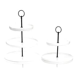 Tosnail Set of 2 White Porcelain Cupcake Stand, Tiered Serving Trays with Black Rod, 3 and 2 Tiers Dessert Cake Stand, Party Serving Trays Fruit Pastry Holders for Party, Anti-Falling Edge