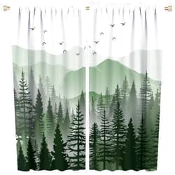 MYS QiQi Green Misty Forest Curtains Rod Pocket Watercolor Nature Landscape Foggy Pines Fir Tree Camping Scenery Rustic Art Printed Bedroom Living Room Blackout Window Drapes 2 Panels 42x45in