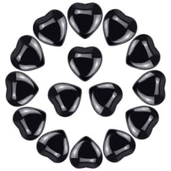 Marrywindix 15 Packs 0.8 Inch Healing Crystal Natural Black Obsidian Heart Love Carved Palm Worry Stone Chakra Reiki Balancing