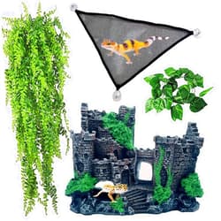 kathson Bearded Dragon Tank Castle Decorations,Reptile Hammock Reptiles Habitat Resin Hideouts Cave Decor Terrarium Accessories for Lizard Snake Chameleon Gecko Hermit Crabs (4 Pcs)