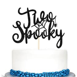 Calarjeta Two Spooky Cake Topper, Halloween 2nd Birthday Cake Decor, Two Spooky Birthday Decorations, Halloween Birthday Baby Shower Party Decorations Black Glitter