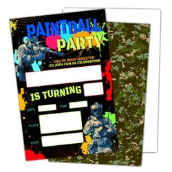 OICPYD Paintball Birthday Invitations, Paintball Theme Birthday Party Invitations for Boys Kids, Fill In Birthday Party Invites, Decorations, Favors, 20 Invitations with Envelopes (HA11)