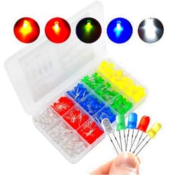 Haraqi 500 Pcs 5mm LED Light Emitting Diode Assortment Kit,Low Voltage Diffused Diode for DIY PCB Circuit,Indicator Lights