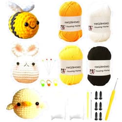 YWQZBHEMO 3 Pattern Crochet Kits - Crochet 3 Different Patterns Sets for Beginners/Experts - Rabbit, Chicken, Bee for Adult Starters, Kids, Includes Enough Yarns, Hook, Accessories
